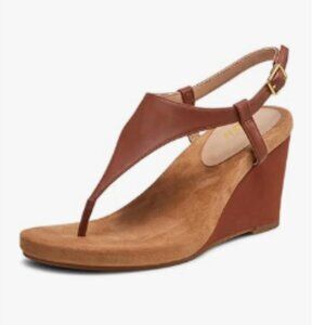YDN Brown Open Toe Buckle Strappy Flip Flop Platform Wedge High Heels Sandals